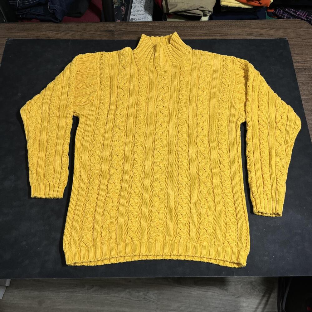 Vintage Ralph Lauren Country Sweater Mens Large Yellow Cable Knit Mock Neck RRL